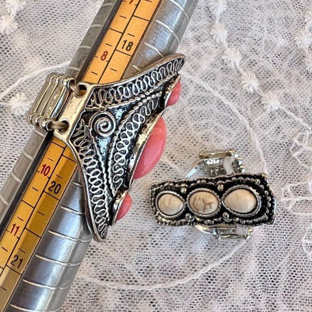 2 Southwestern Stretch Statement Rings ~9 & 9.75 Adjustable - Picture 6 of 9